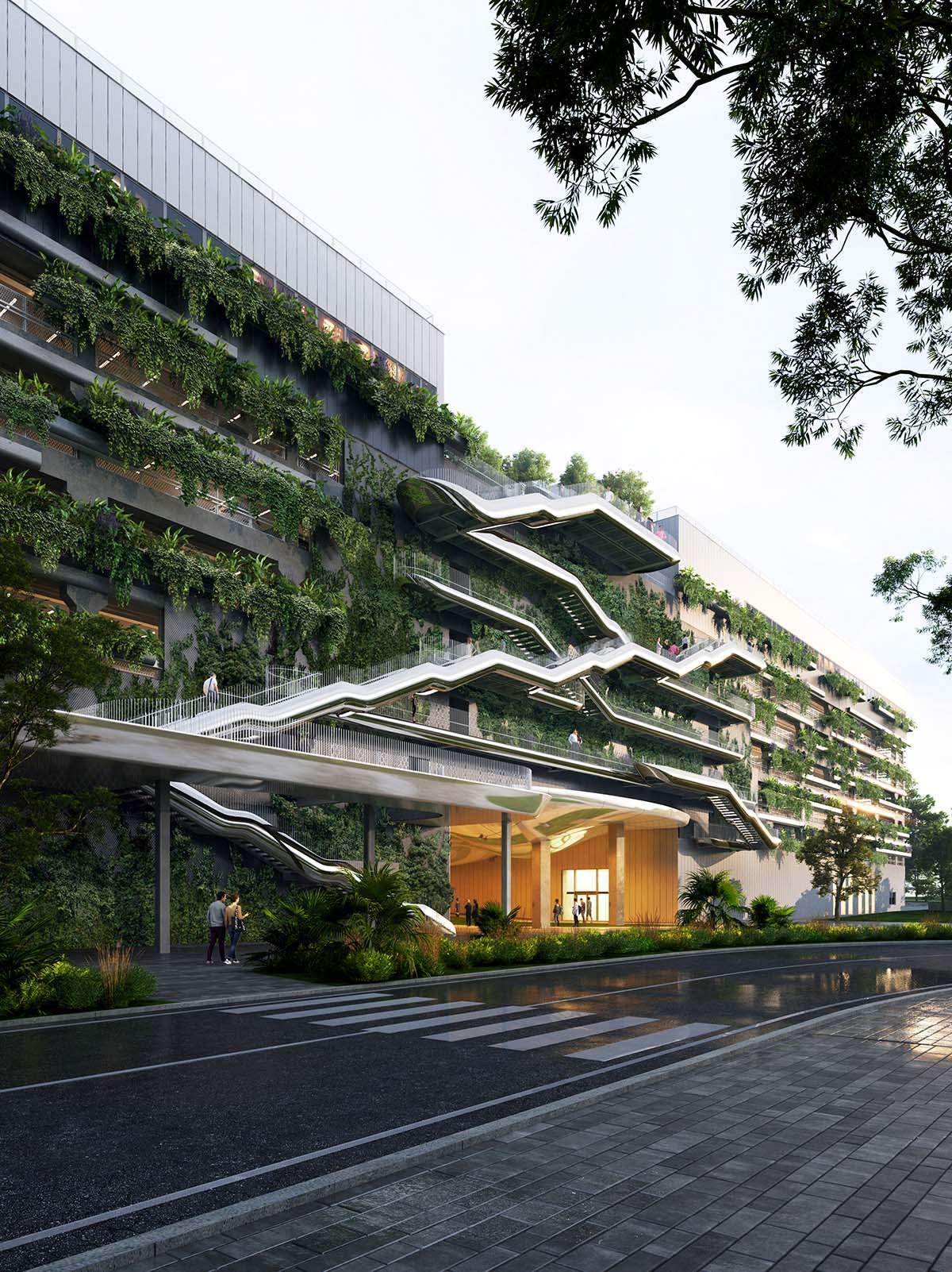 Design of a Mobility and Logistics Center with Carved Metal Stairs near Milan