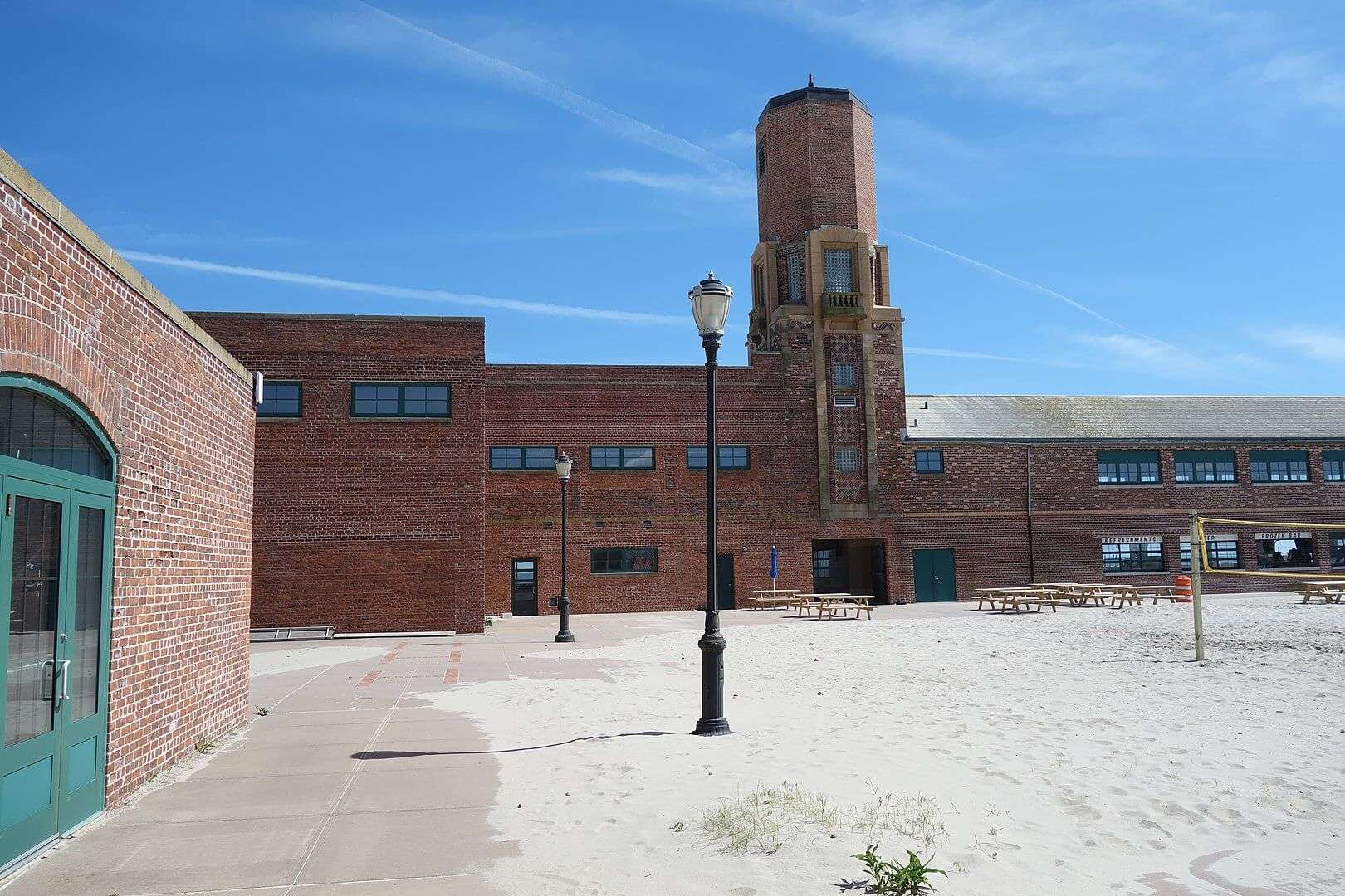 courtyard area of a historic brick bathhouse
