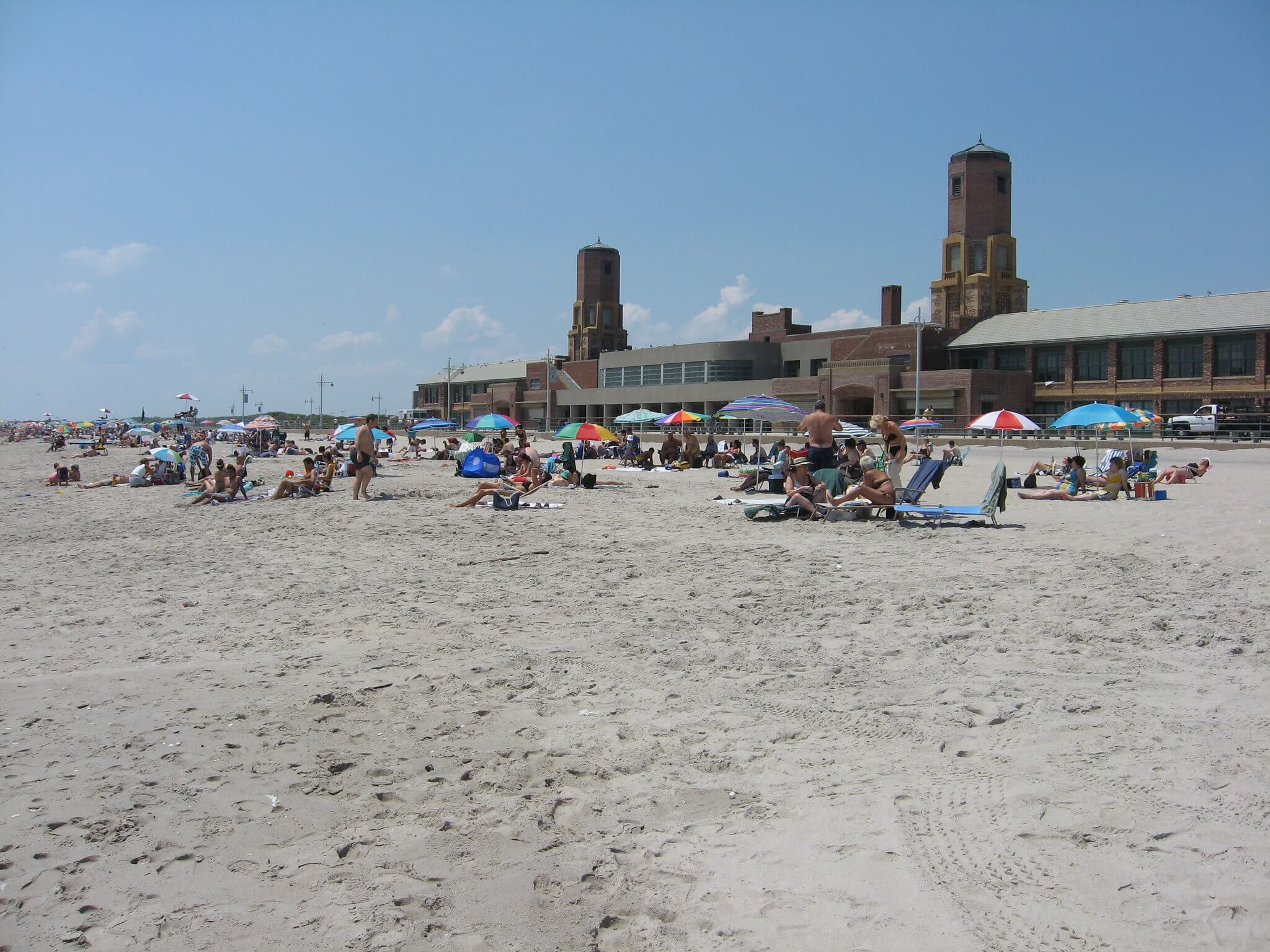 view of a busy beach in nyc