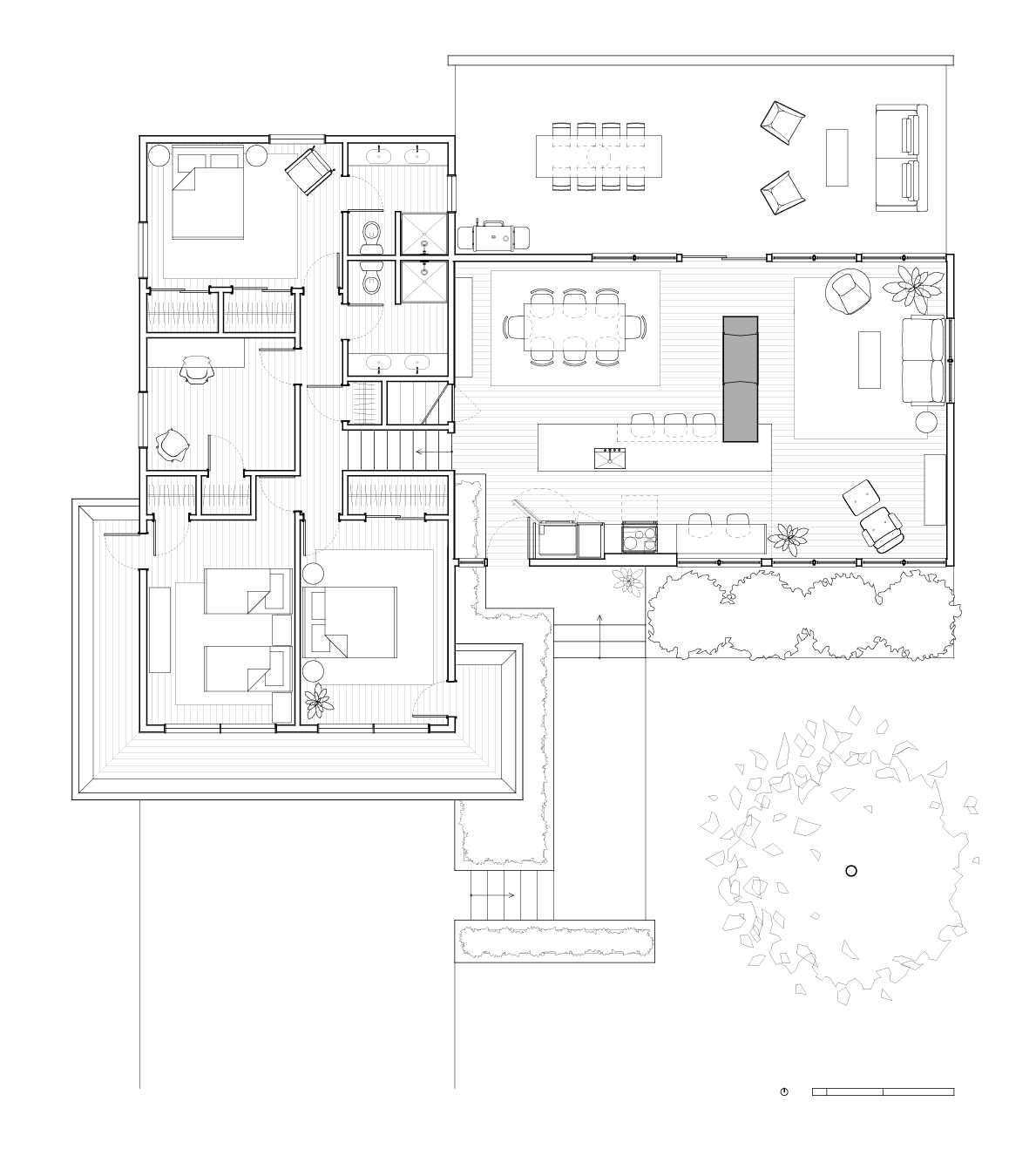 The 'after' floor plan of a mid-century modern home.