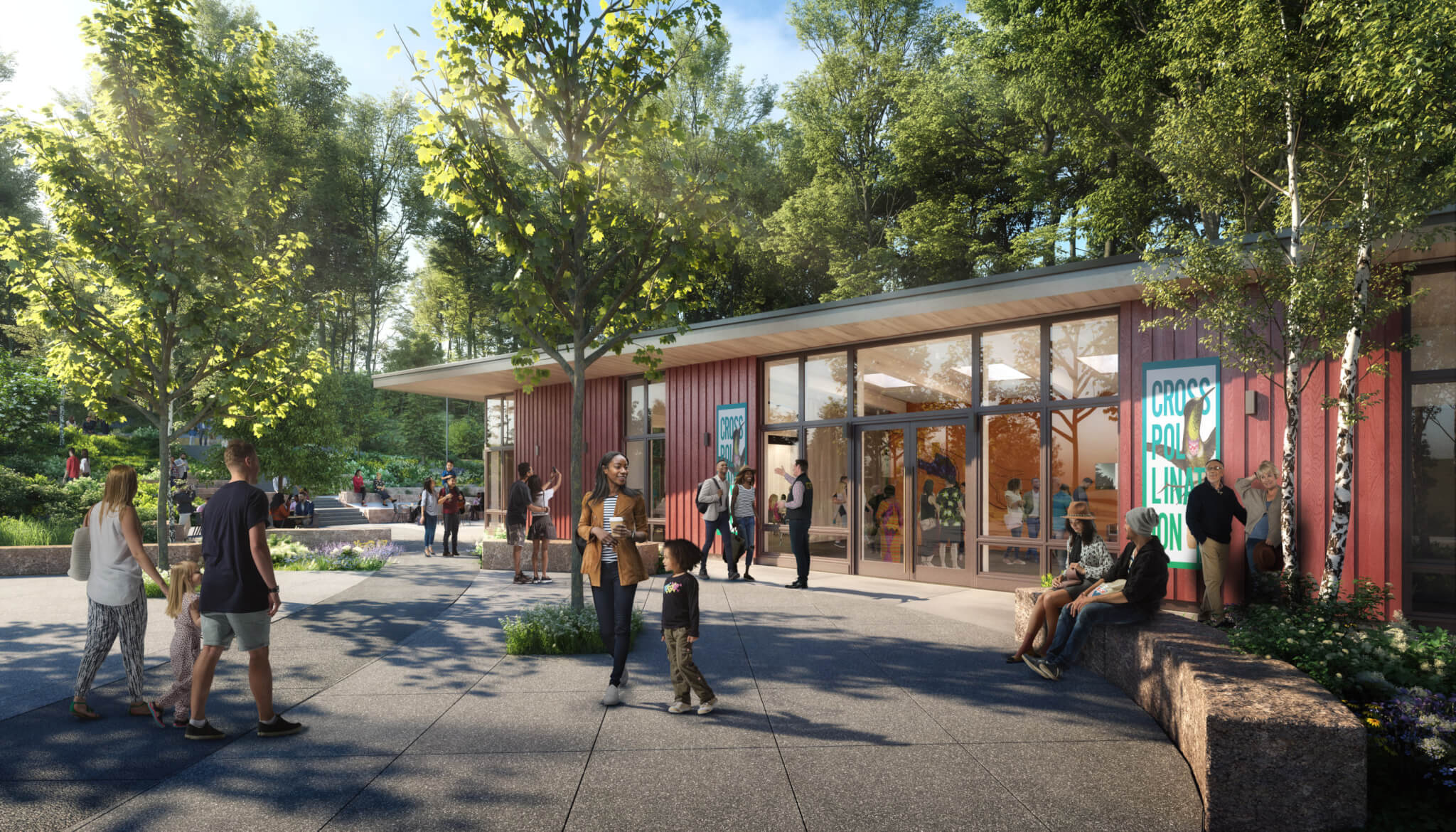 a mass timber pavilion at a historic site