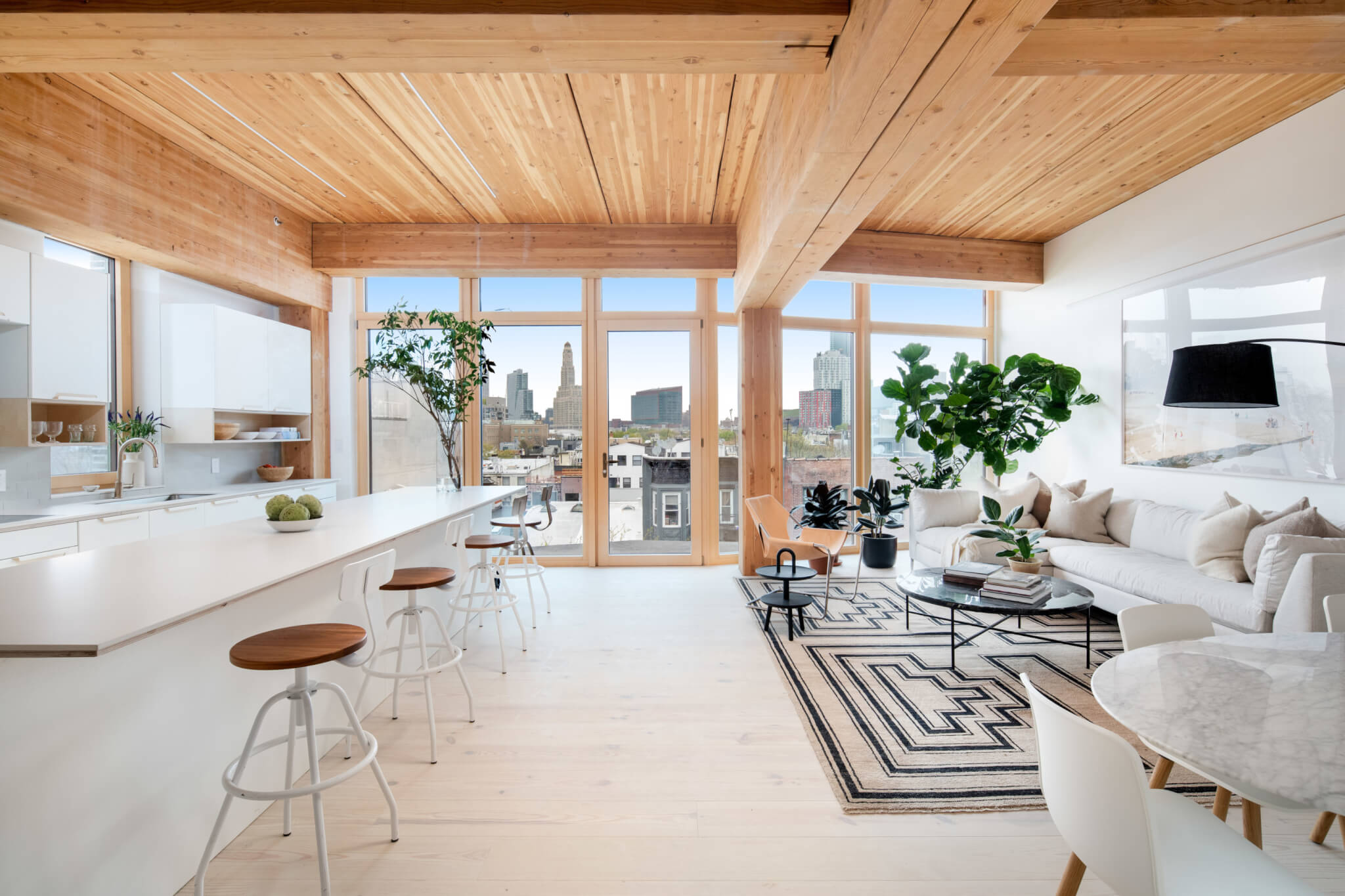 interior view of an apartment with wood details