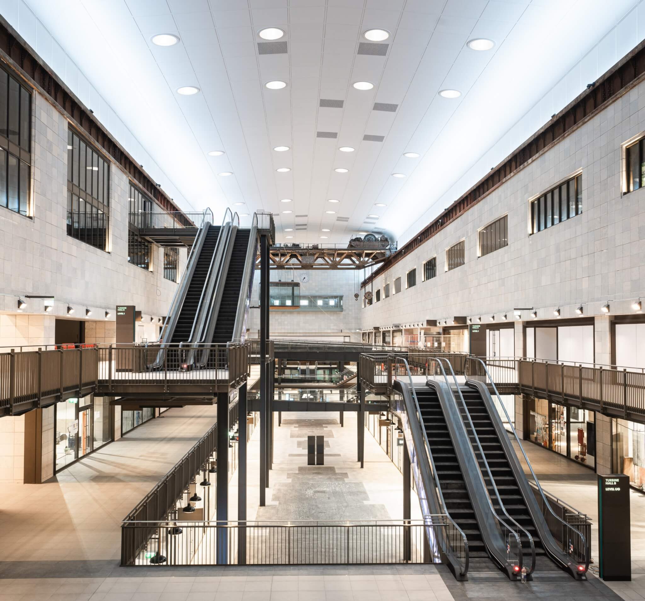 escalators and retail shops