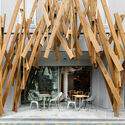 ONE@Tokyo Hotel / Kengo Kuma & Associates - Interior Photography, Windows, Table, Chair, Beam