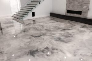 "Luxurious marble flooring with natural veining in a modern home entrance"