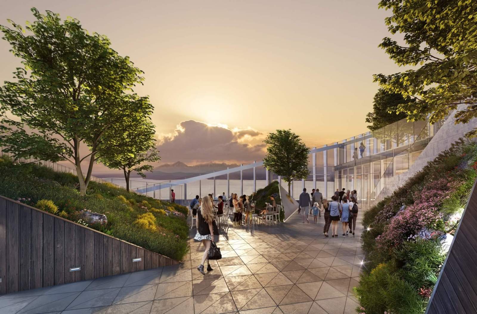 Rendering of a rooftop terrace