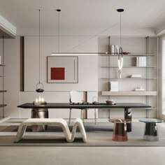 "Modern architectural office design featuring natural lighting and coordinated furniture."