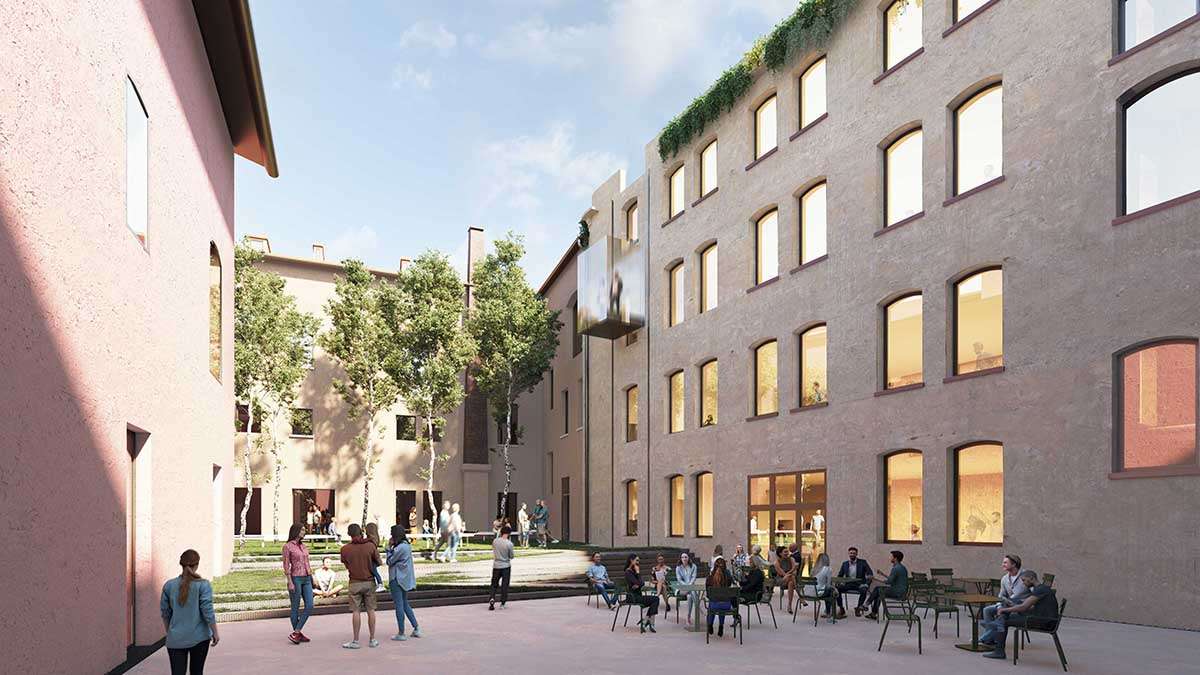 Transforming a hospital complex into a cultural center with a movable roof
