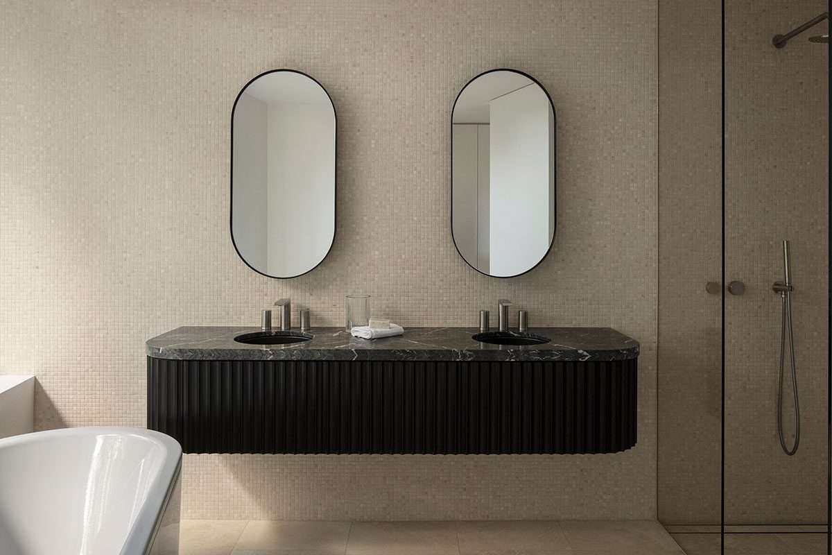 Residential apartment design featuring organically sculpted columns in Melbourne