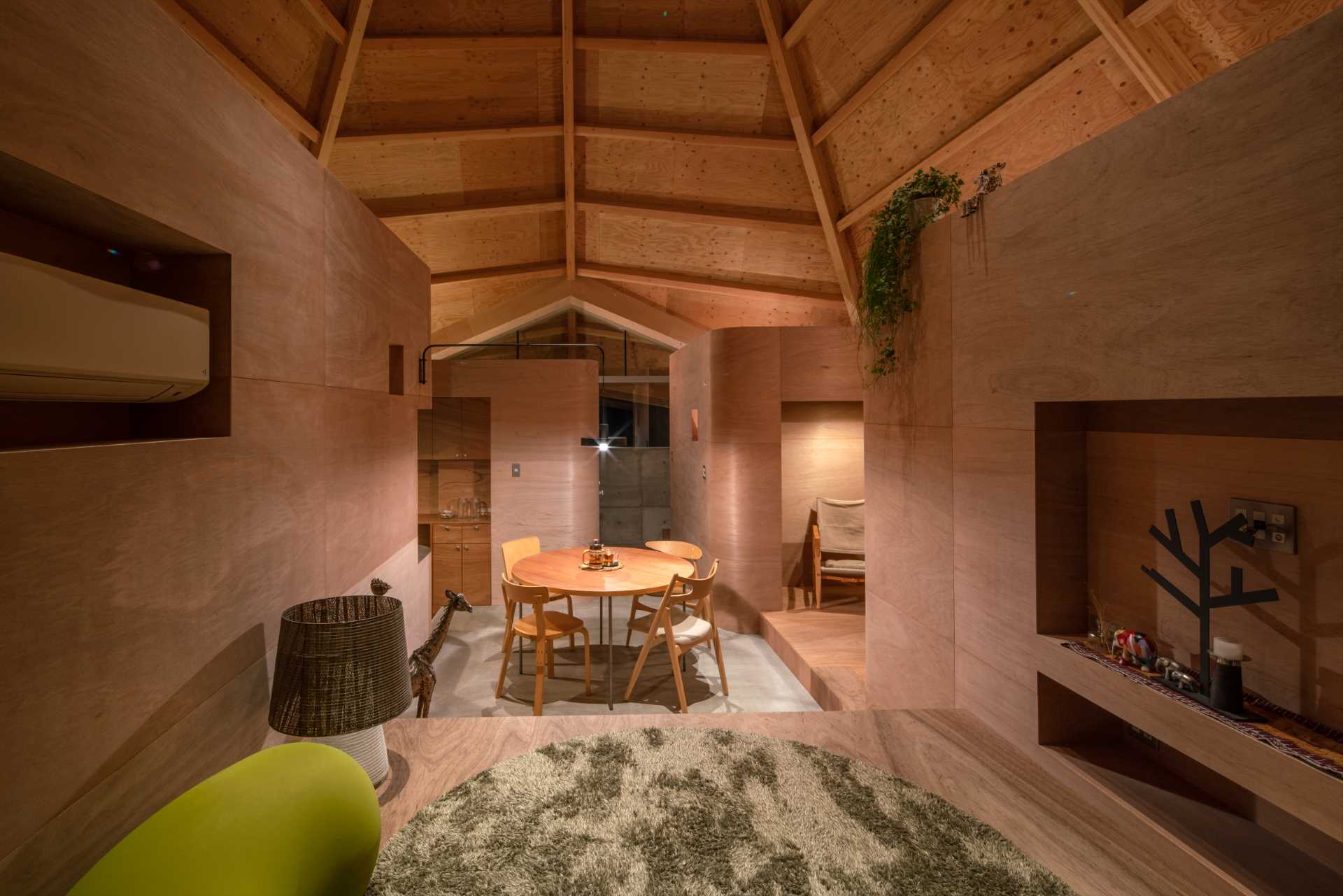 The open dining room is positioned beneath the center of the