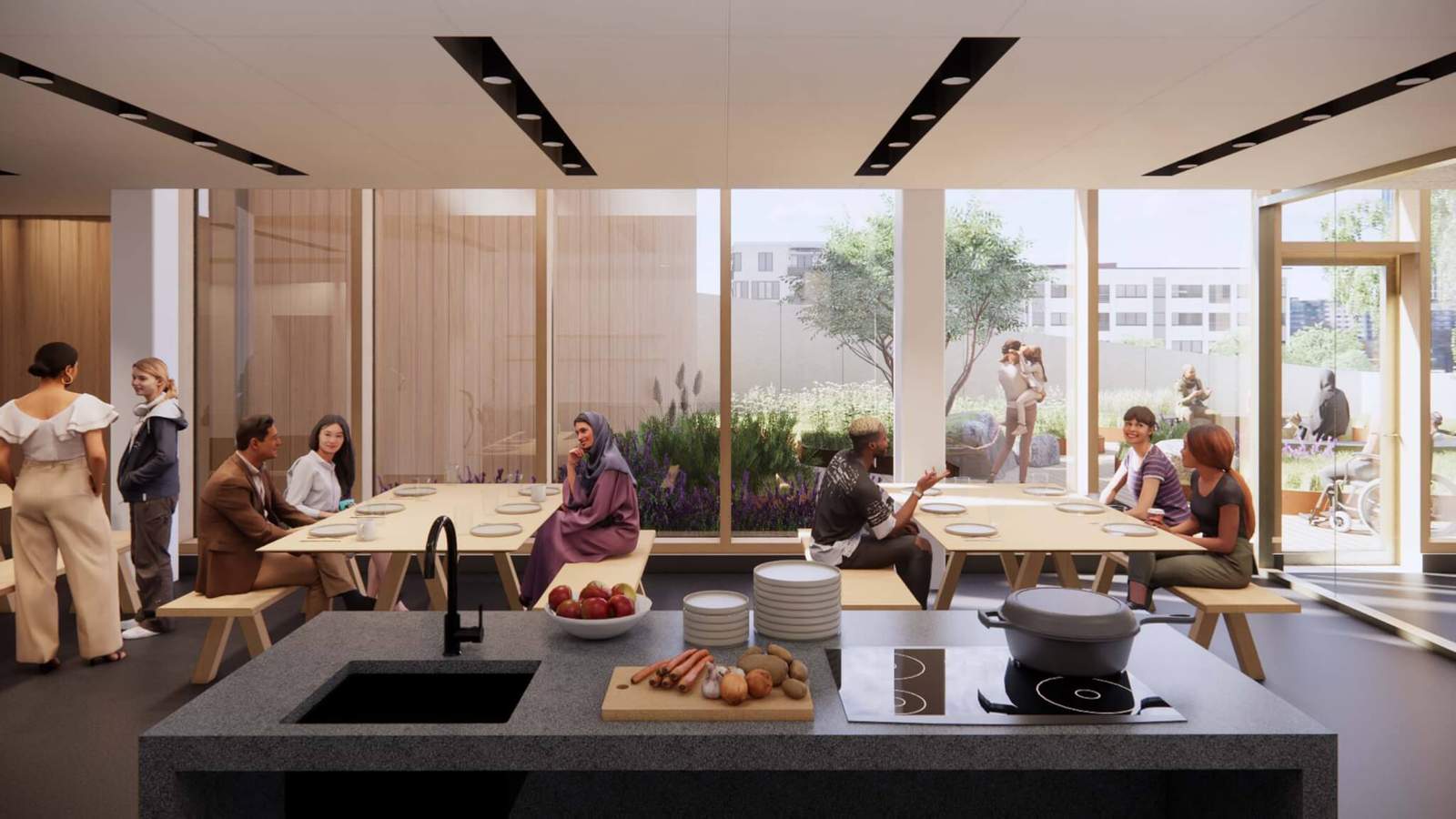 view of kitchen and dining tables
