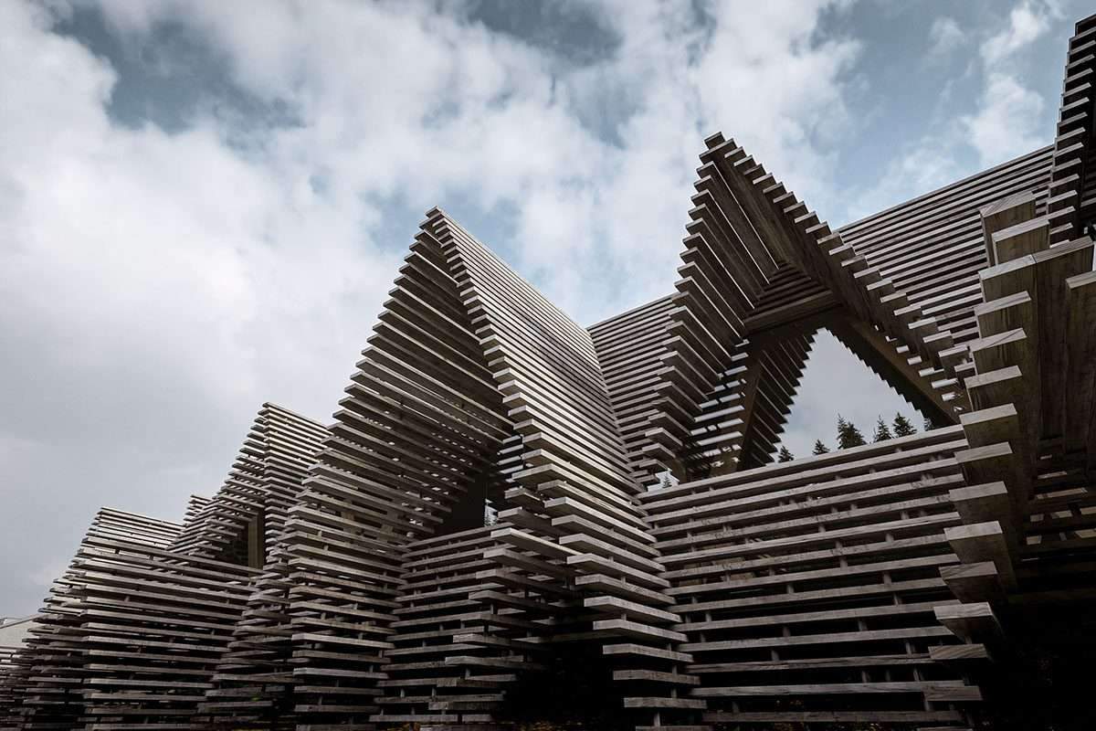 Unveiling of the Hotel Natura extension with a prominent triangular wooden façade in Rogla