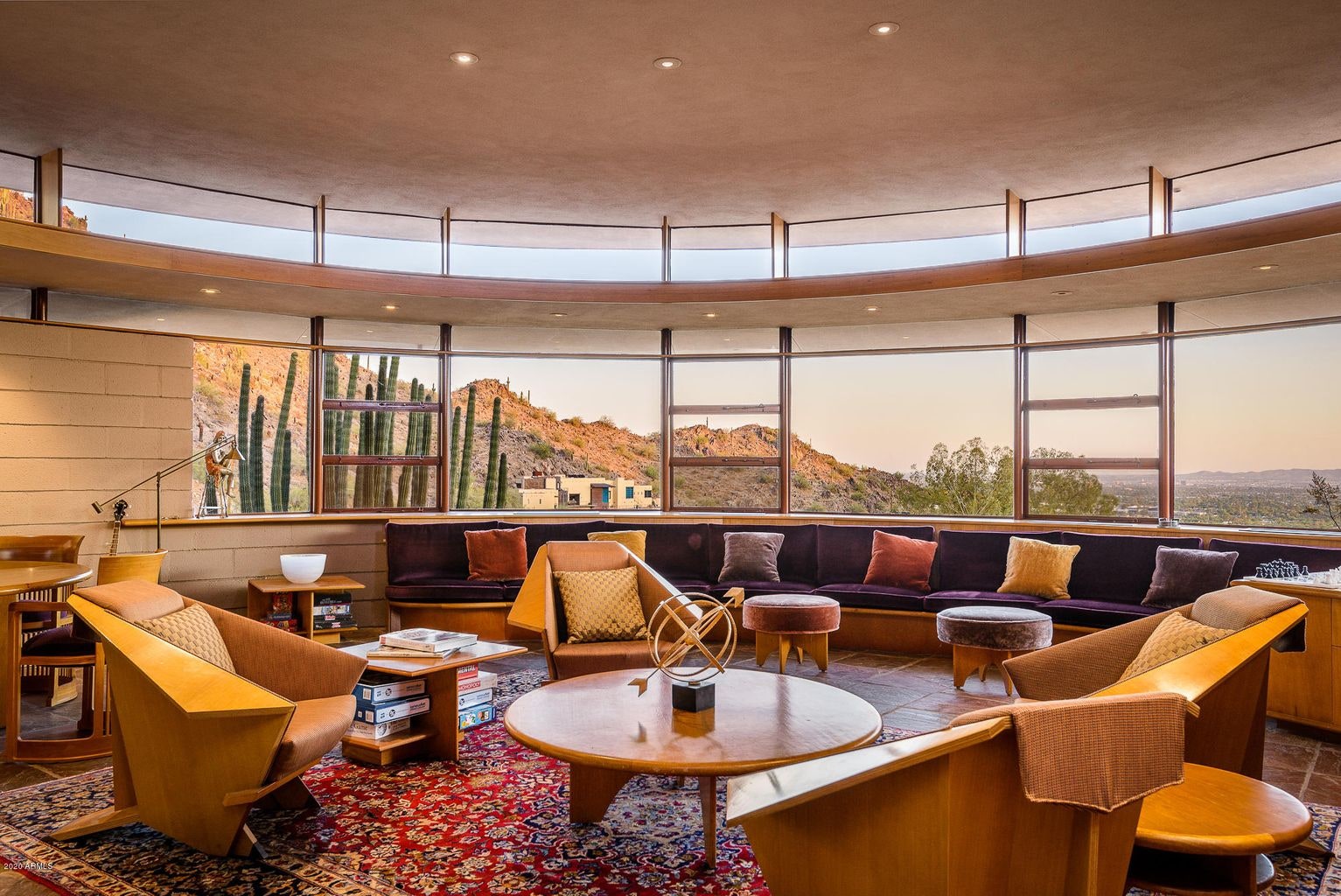 Living room midcentury modern furniture desert views
