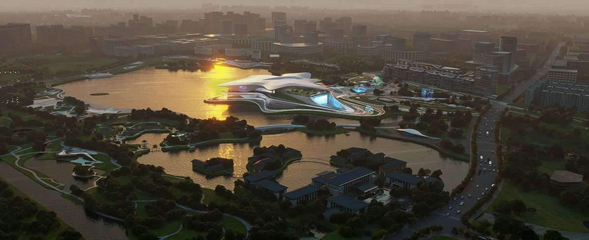 The Chengdu Museum of Science Fiction has been unveiled with a radiant glinting ceiling designed by Zaha Hadid