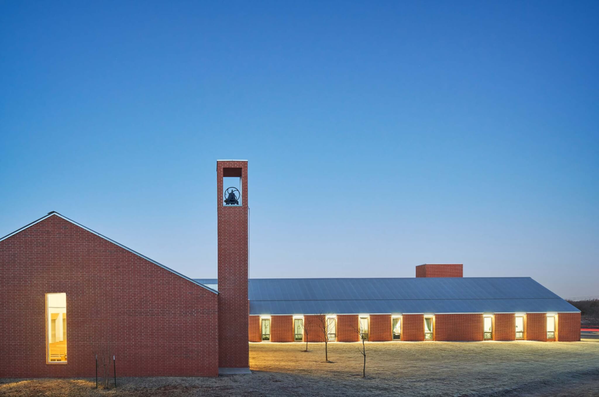 brick building at dusk