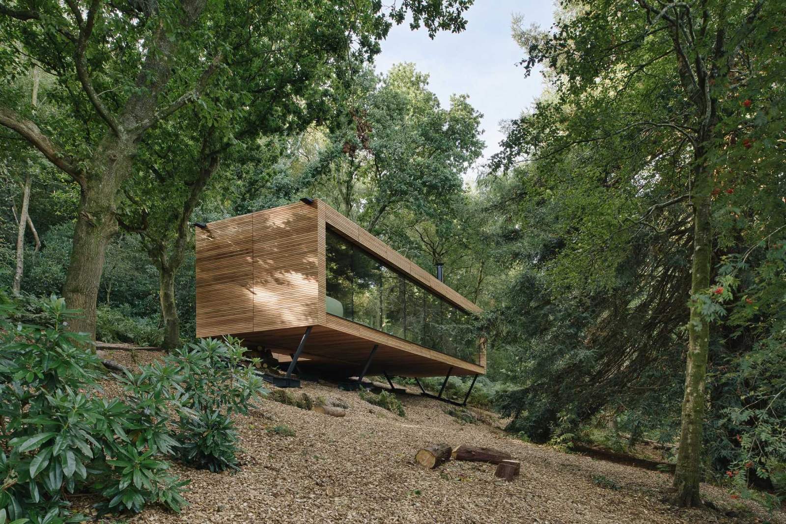 This Wood Covered House Hovers Above The Hillside In The Forest