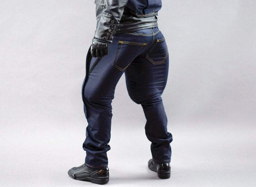 mo'cycle's airbag jeans inflate to protect the lower body from