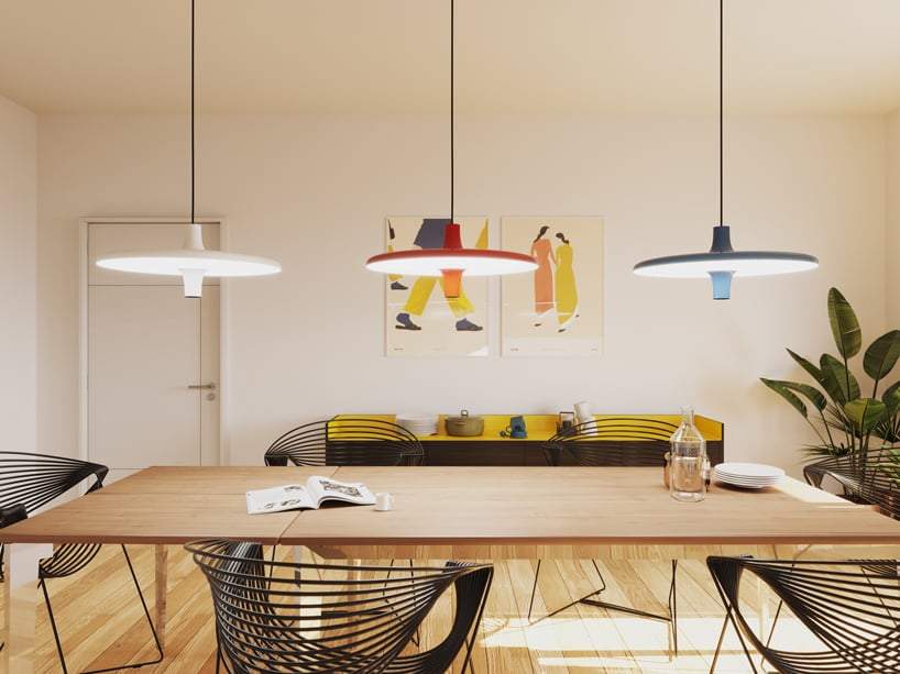 suspended avro pendant lamp is fitted with its own power socket for adaptable living