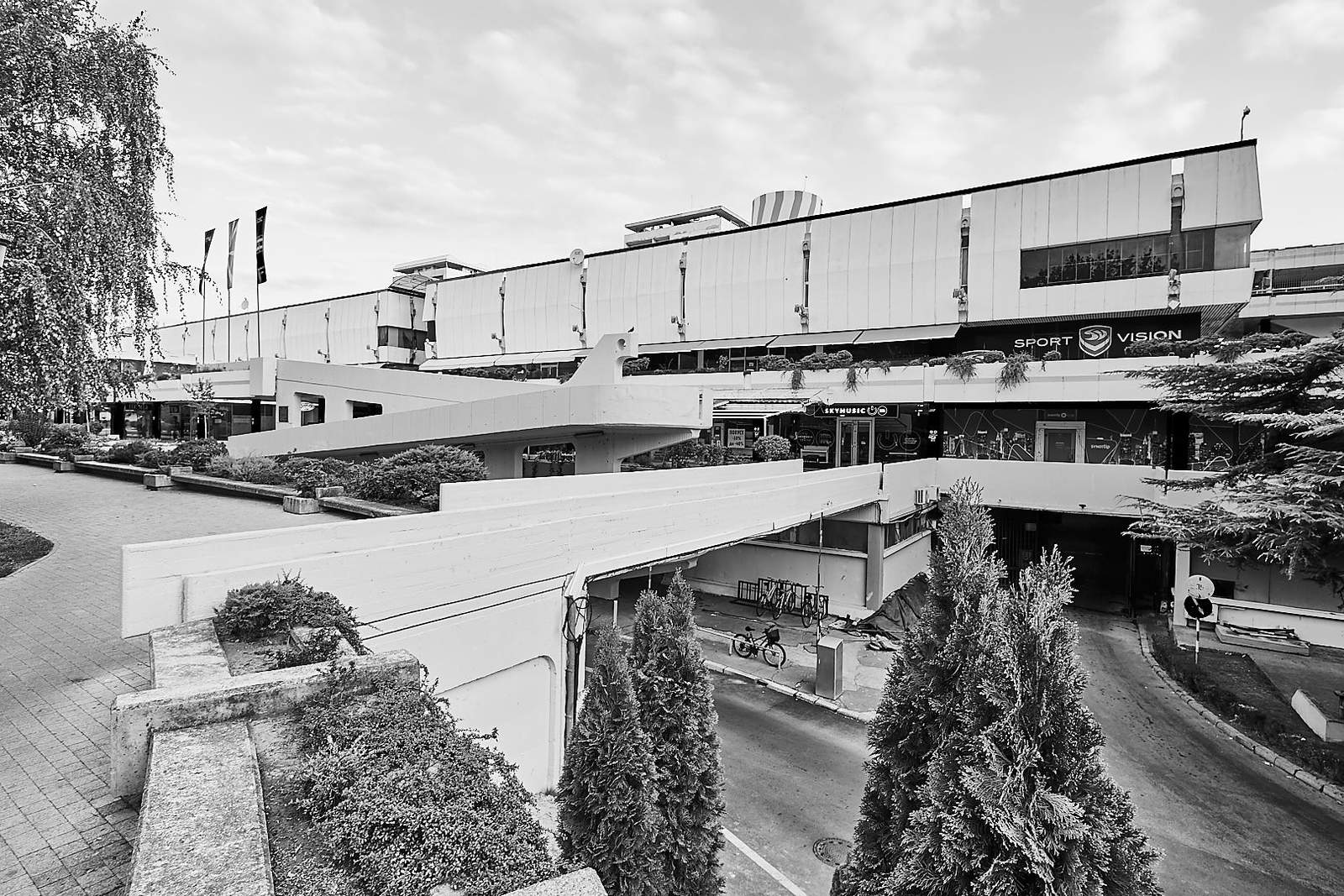 View of the south end of the shopping center. 