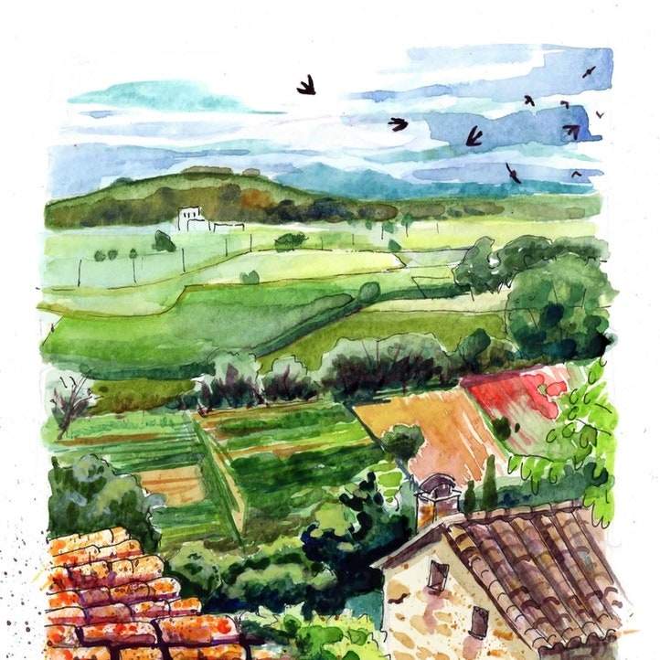 Image may contain: Nature, Outdoors, Landscape, Scenery, Art, Painting, Animal, Bird, Countryside, Yard, Land, and Field
