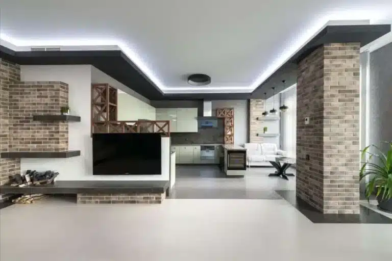 Interior design featuring decorative columns, contrasting with shear walls used for structural support.