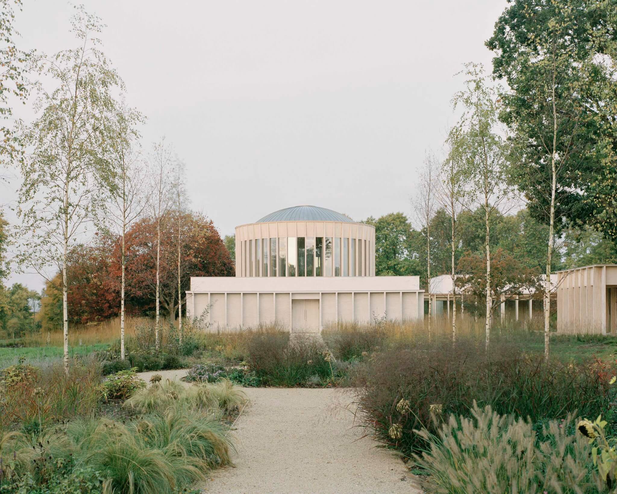 exterior of a temple and surrounding garden