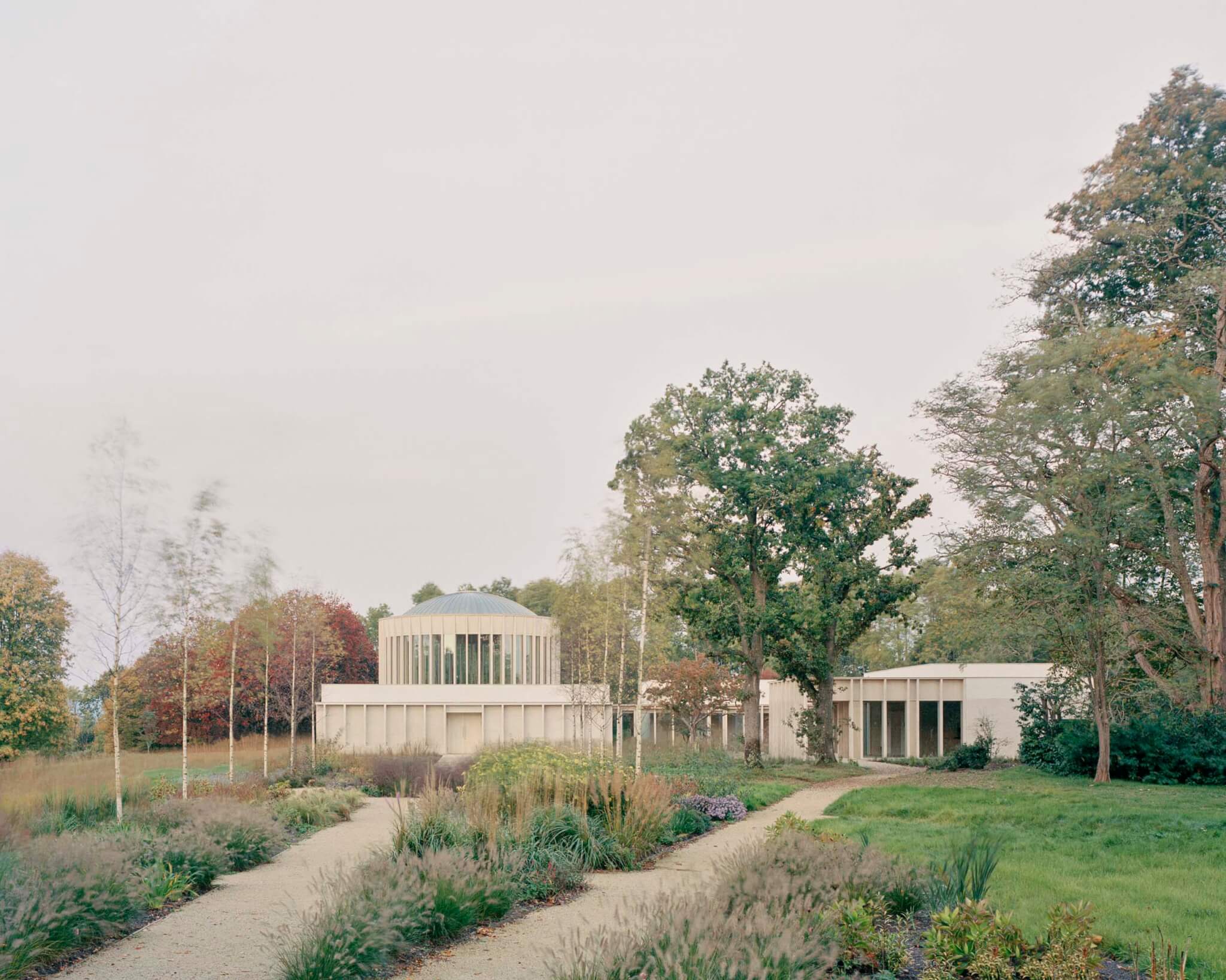 temple exterior and surrounding gardens
