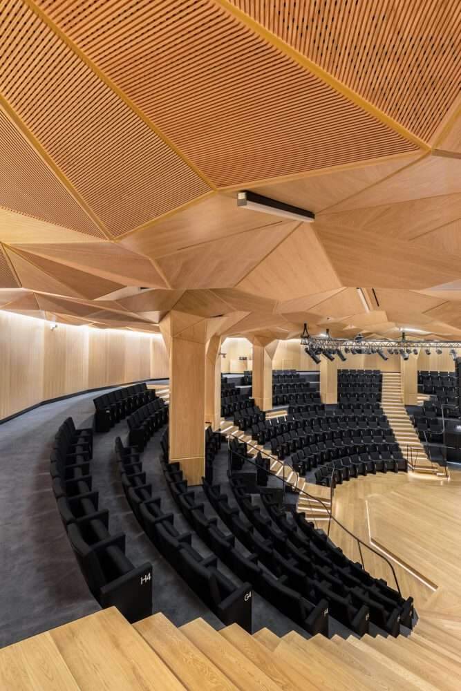 Acoustic design in commercial buildings such as theaters and large auditoriums