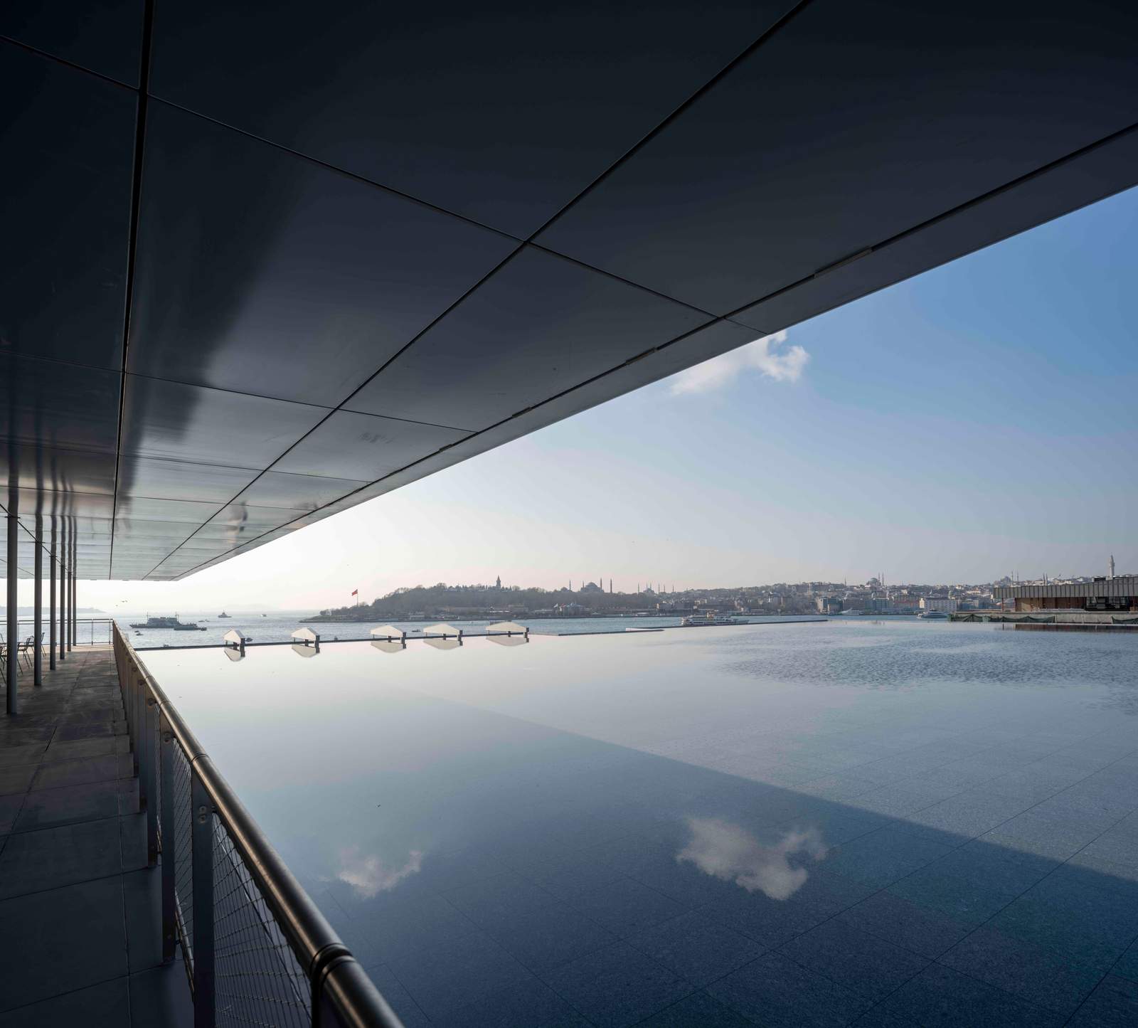 museum terrace with pool