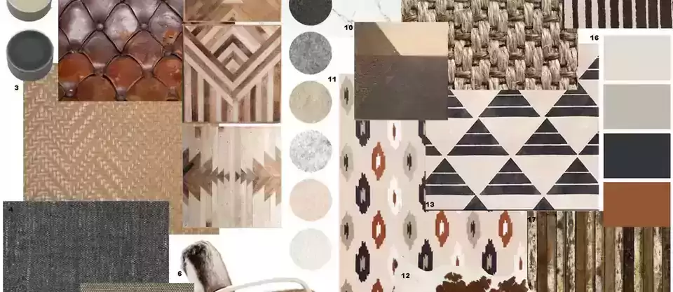 "A variety of colors and patterns used in interior design, showcasing diverse materials and creative ideas."