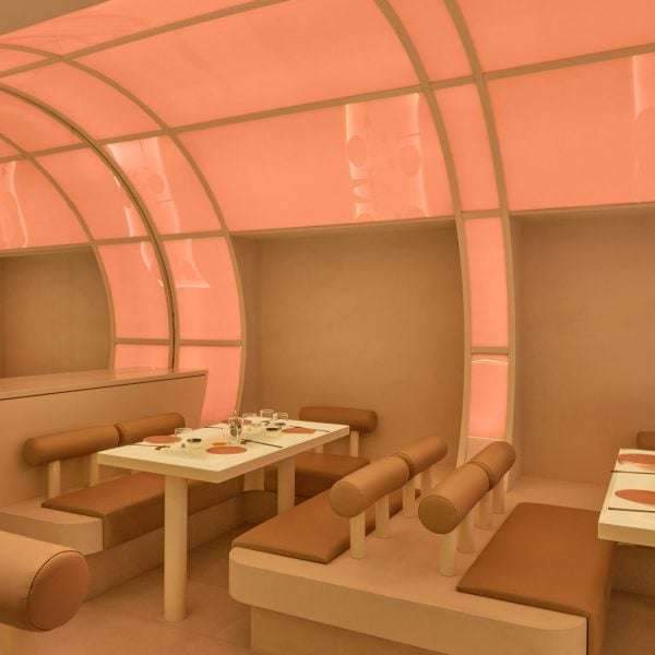 Space tourism informs design of Ichi Station sushi restaurant in Milan السياحة الفضائية توحي بتصميم مطعم السوشي بمحطة إيتشي في ميلانو