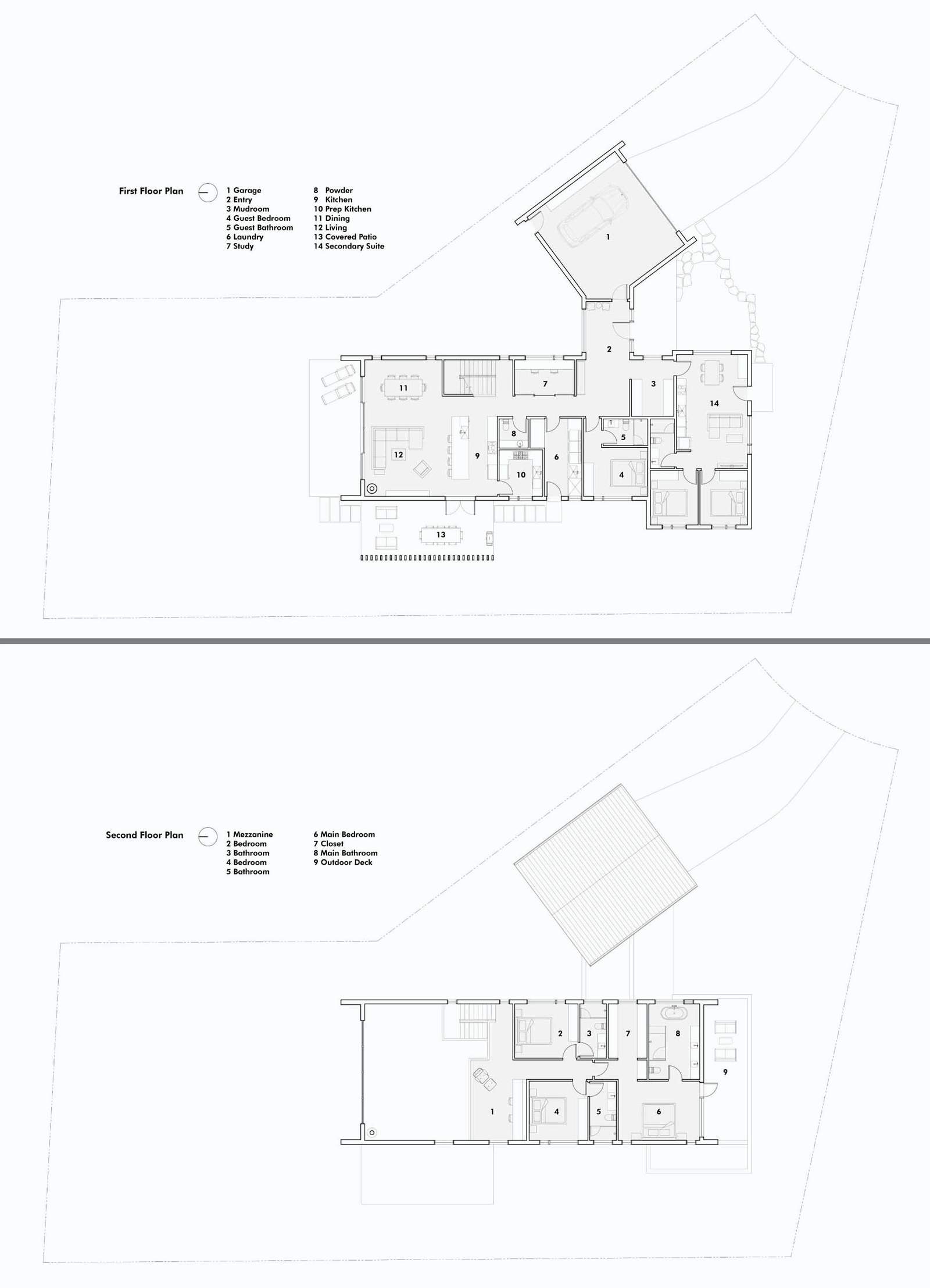 The floor plan of a modern barn house.