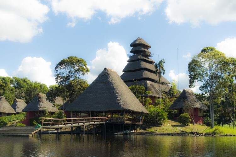 Napo Native Fauna Center Tower / Caá Porá Arquitectura + Pinxcel + Comunidad Kichwa Añangu - Exterior Photography, Waterfront, Garden