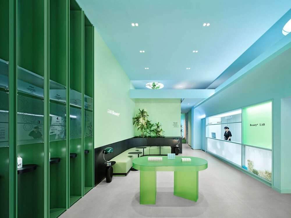 Beauty center design with green interiors