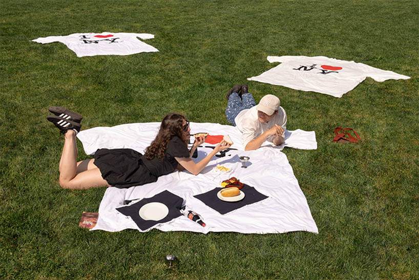 nik bentel reimagines iconic NYC street foods and t-shirt as surreal, whimsical picnic pieces