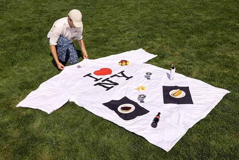 nik bentel reimagines iconic NYC street foods and t-shirt as surreal, whimsical picnic pieces