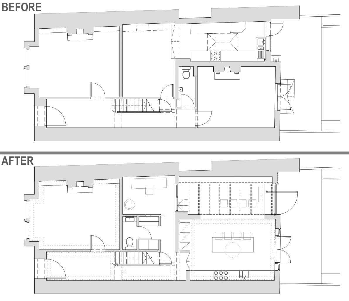 The floor plan of a remodeled side extension for a home in London.