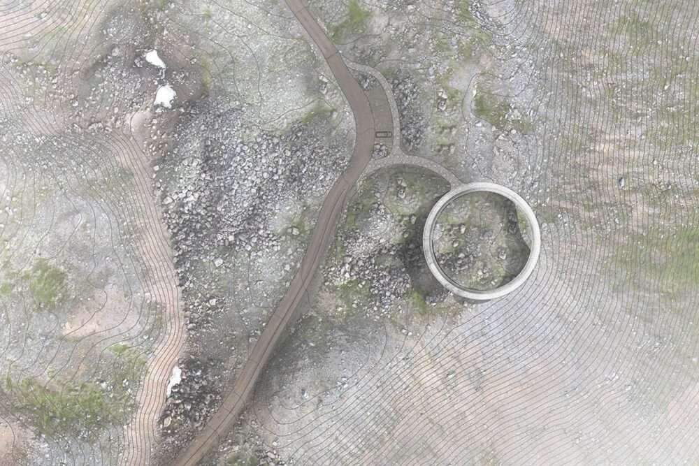 Construction of a circular viewing platform in the eastern fjords of Iceland