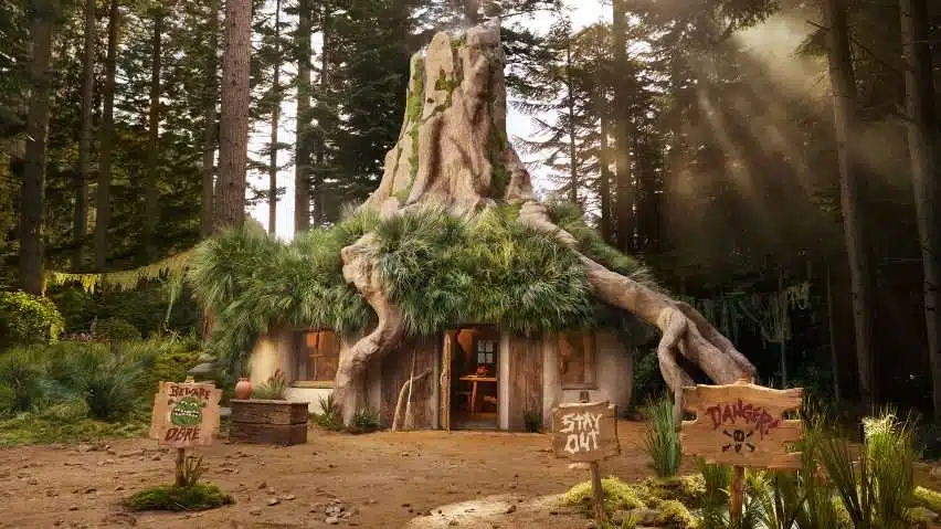 Shrek and Donkey welcome visitors to stay in their muddy Swamp of Shrek