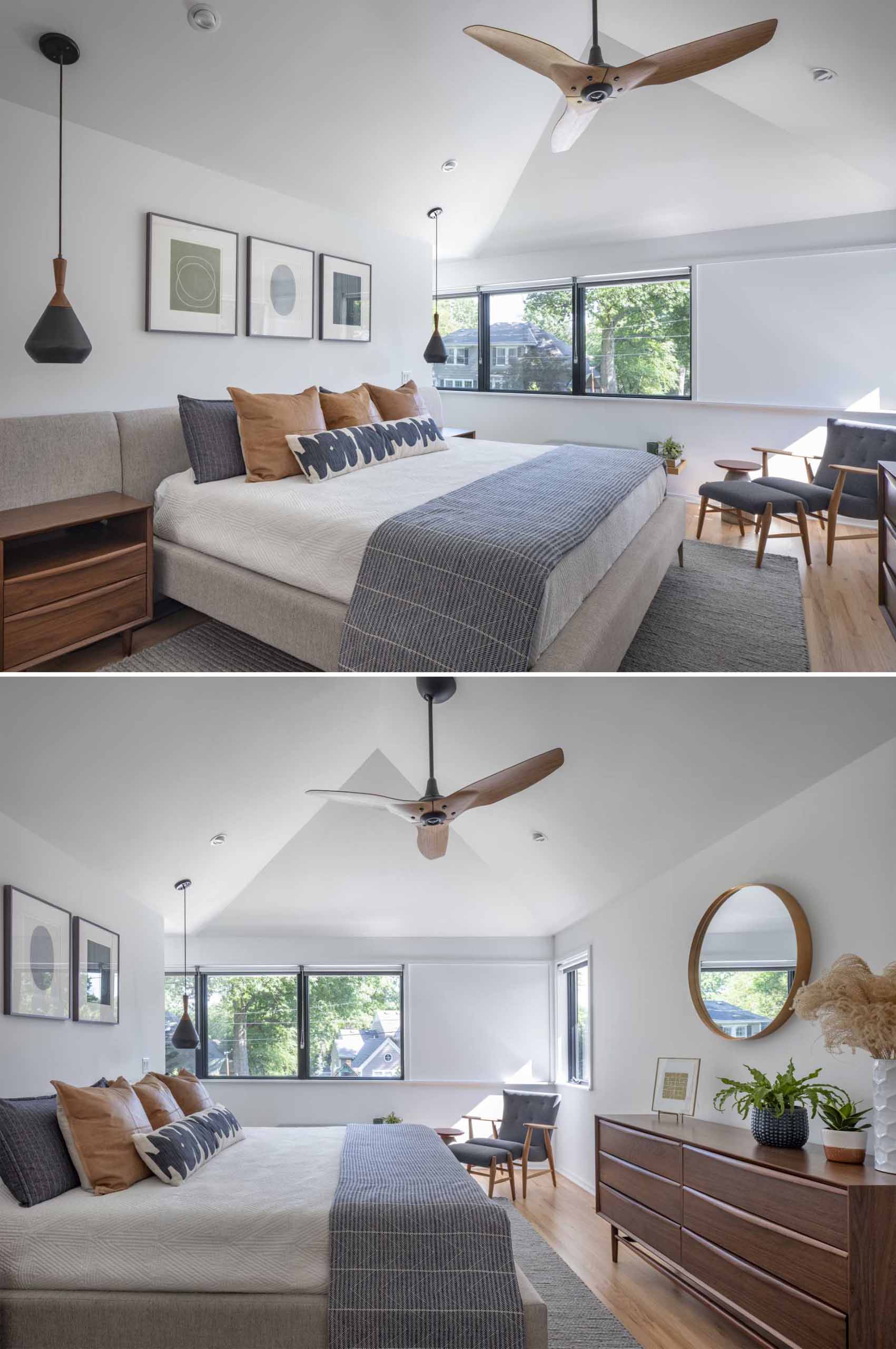 في إضافة غرفة النوم الأساسية، تم رفع السقف لزيادة الحجم وتحديد المساحة.