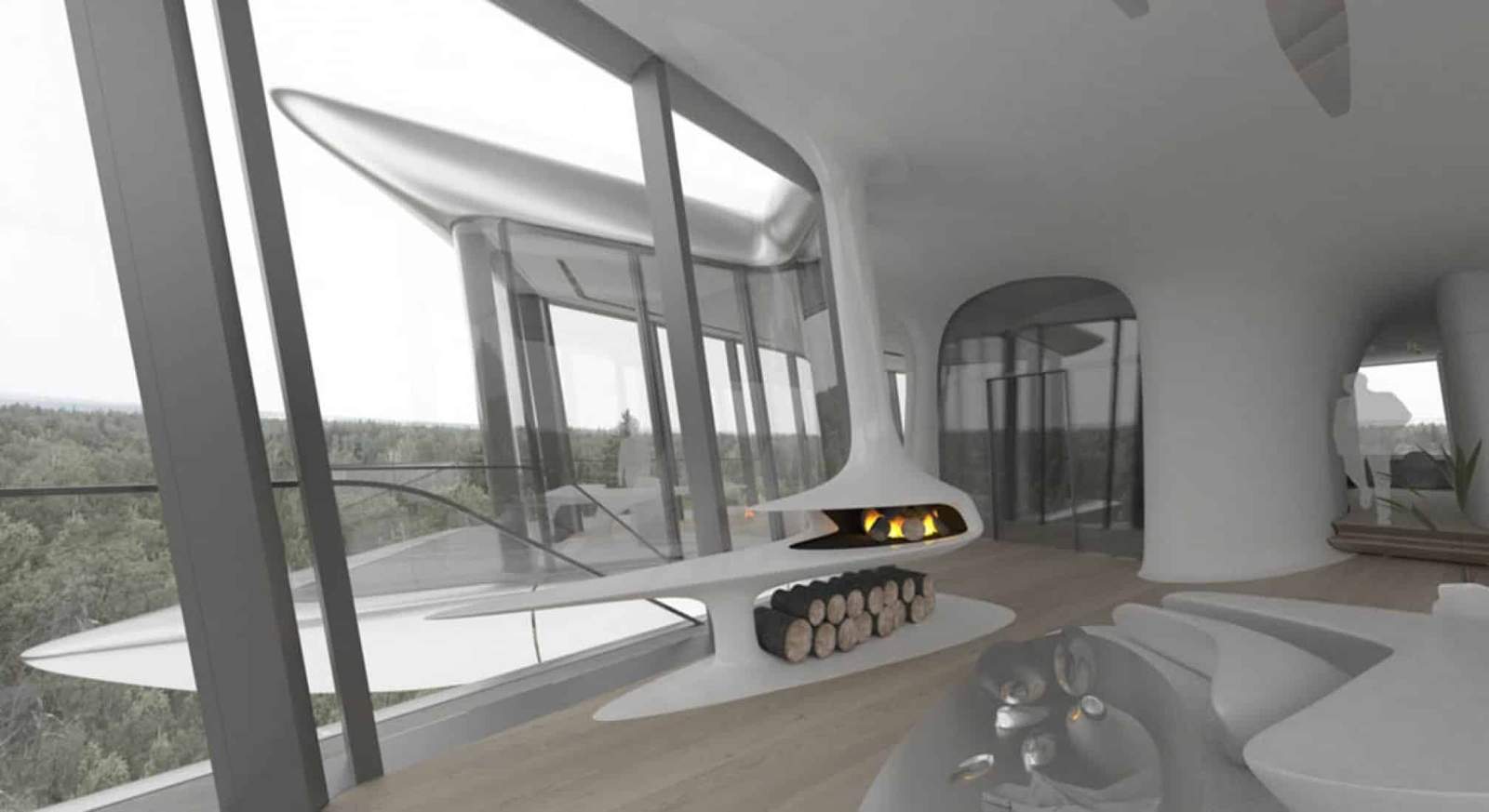 Designing a house for Zaha Hadid in a forest in Moscow to be a distinctive architectural masterpiece