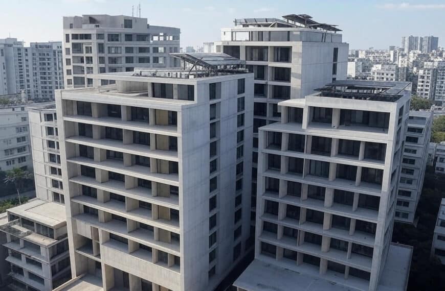 مبنى حديث يعكس قوانين الهندسة المعمارية مع ألواح شمسية للاستدامة