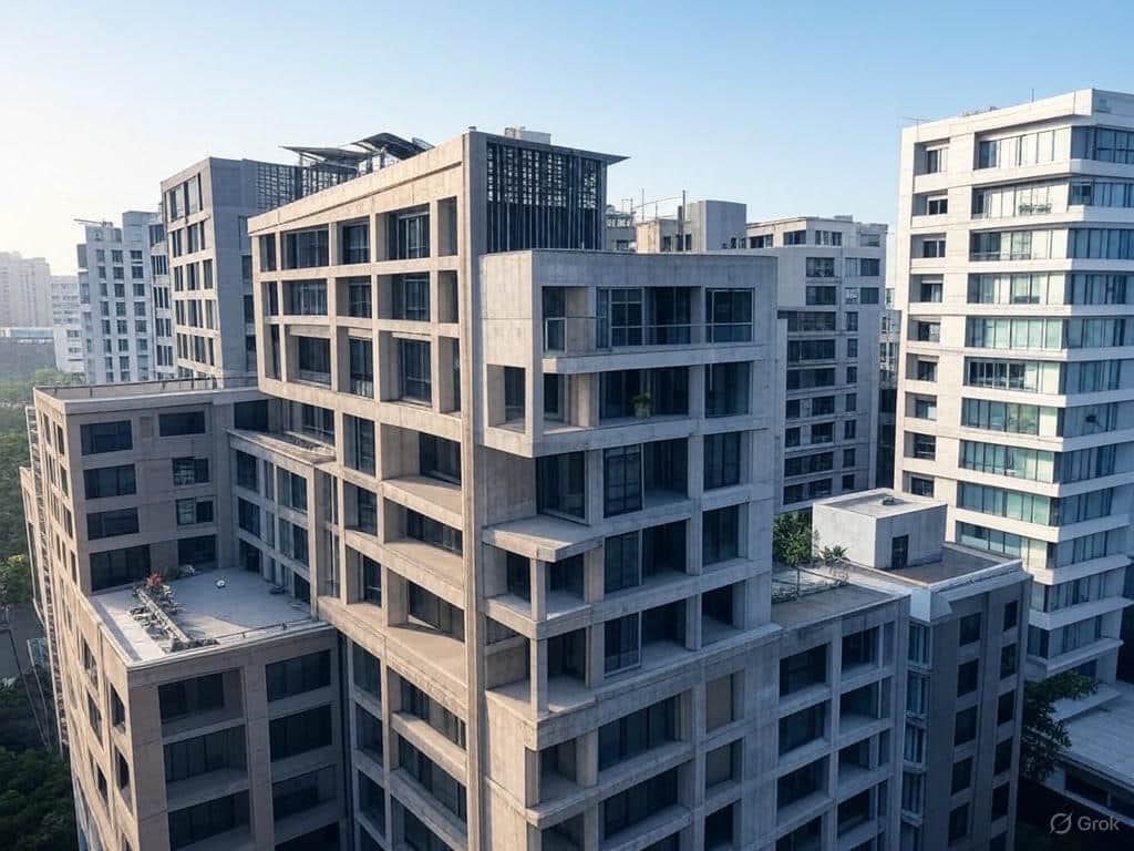 Modern building following architectural engineering laws with sustainable materials