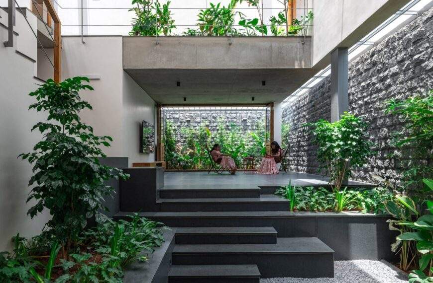 Courtyards Bring Life to In-Between Gardens House in Tiptur by A Threshold