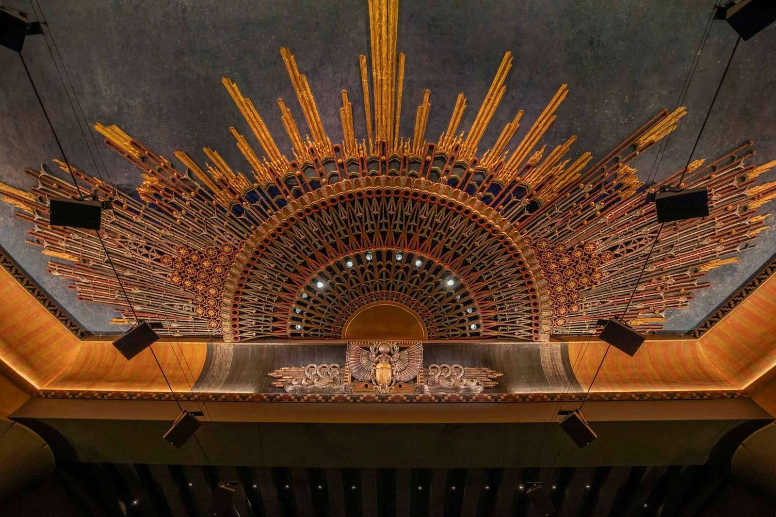 Ornate details on the ceiling of the Netflix Egyptian Theatre, the project was recognized by the Los Angeles Business Council