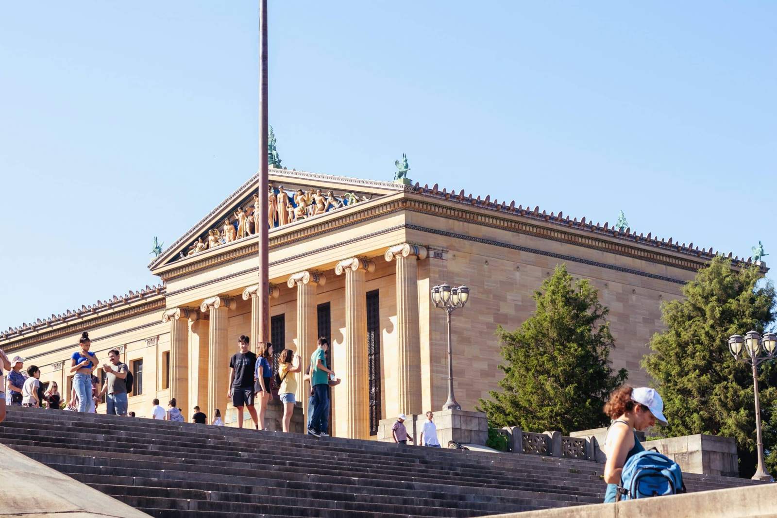 a group of people outside a building