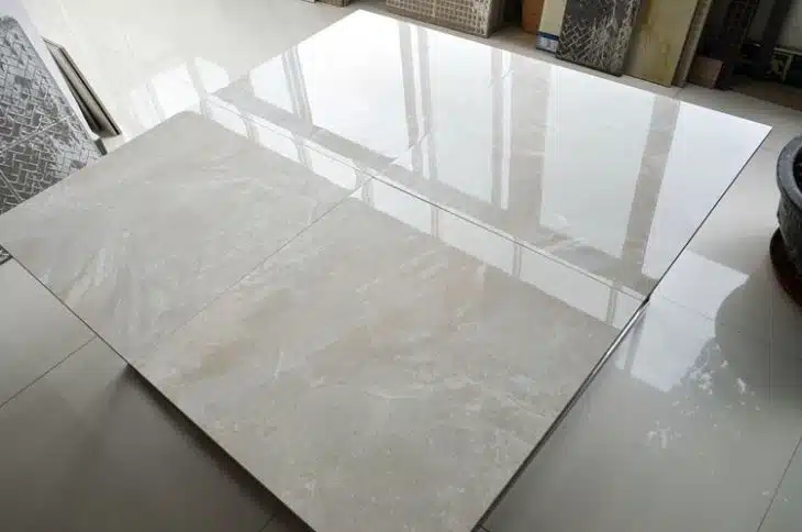 Gorgeous porcelain tiles reflecting light beautifully in a bright room