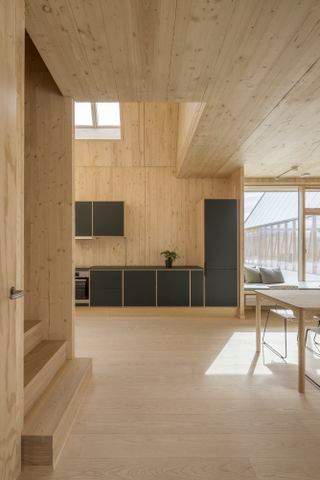 Living Places Copenhagen house in timber inside and out with large openings and light colours