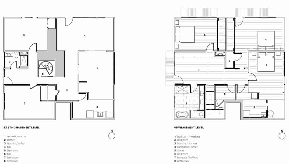 رسومات معمارية لمنزل حديث تم تجديده في منتصف القرن.