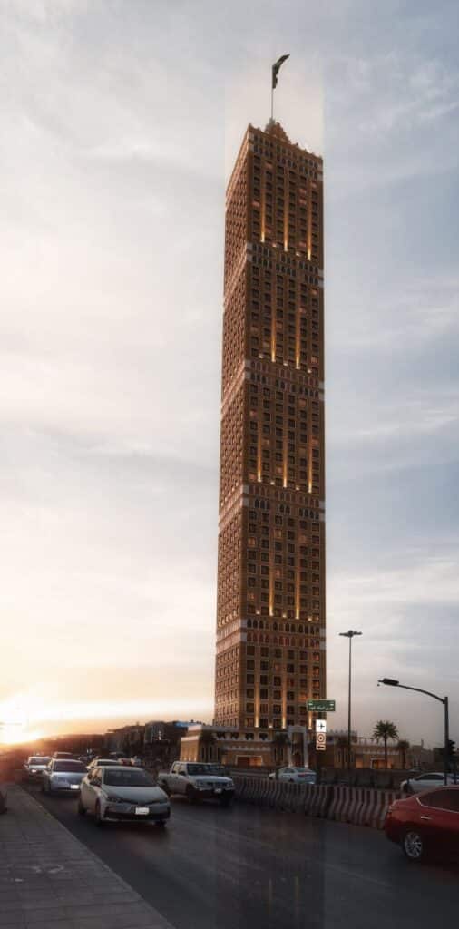 "Tuwaiq Heritage Tower in Riyadh, showcasing its unique design that blends traditional and modern elements."